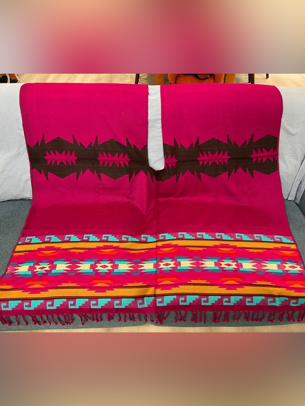 Native Hot Pink Southwestern Geometric Wrap with Multicolor Border
